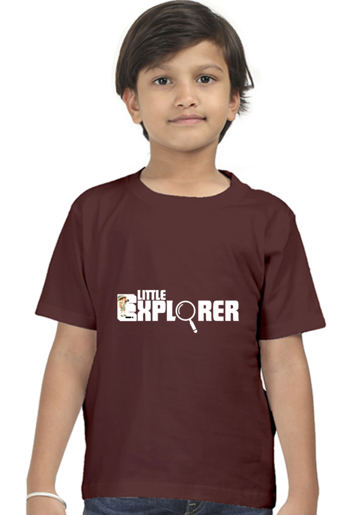 Little Explorer Round Neck Dark Shade T-Shirt for Kids