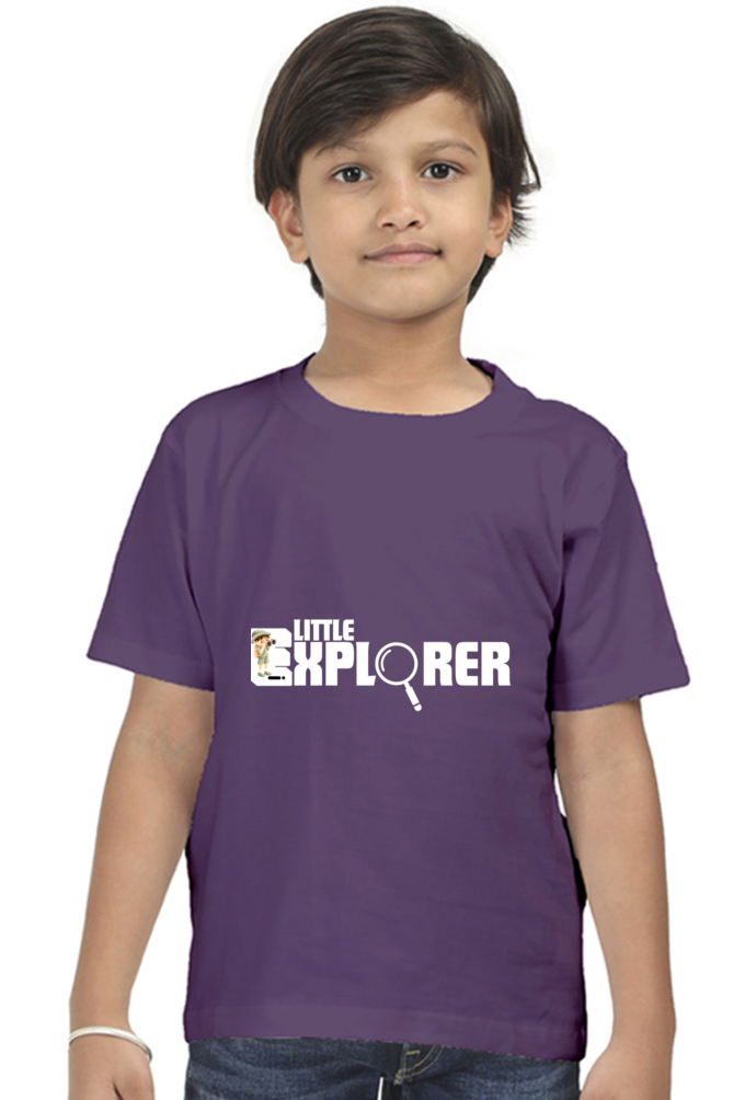 Little Explorer Round Neck Dark Shade T-Shirt for Kids