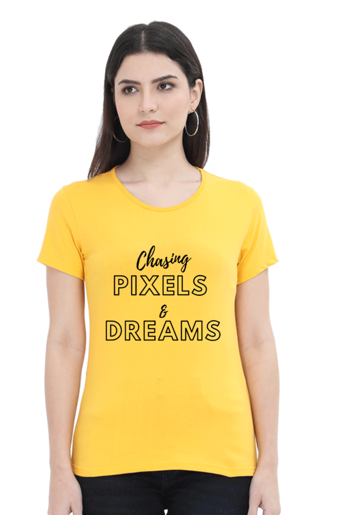 Chasing Pixels And Dreams Womens Round Neck Lighter Shade T-shirt