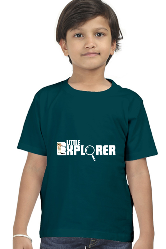 Little Explorer Round Neck Dark Shade T-Shirt for Kids