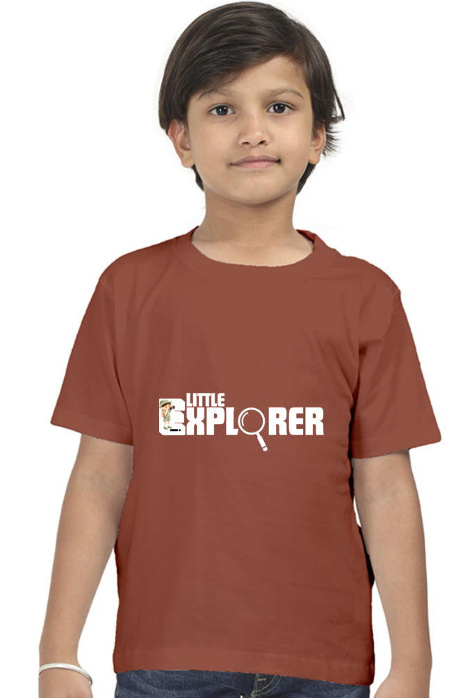 Little Explorer Round Neck Dark Shade T-Shirt for Kids