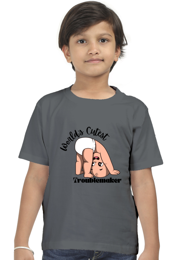 World Cutest Troublemaker Boys Round Neck T-shirt