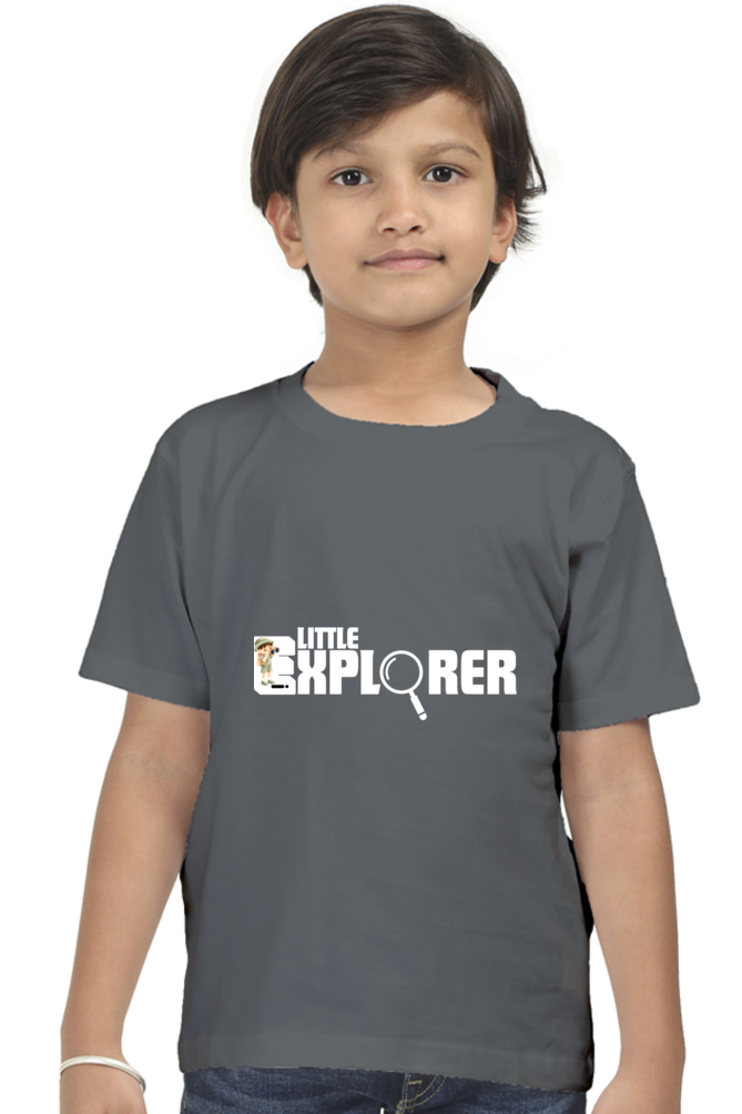 Little Explorer Round Neck Dark Shade T-Shirt for Kids