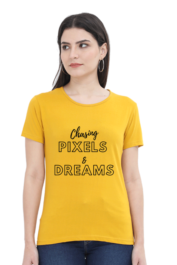 Chasing Pixels And Dreams Womens Round Neck Lighter Shade T-shirt