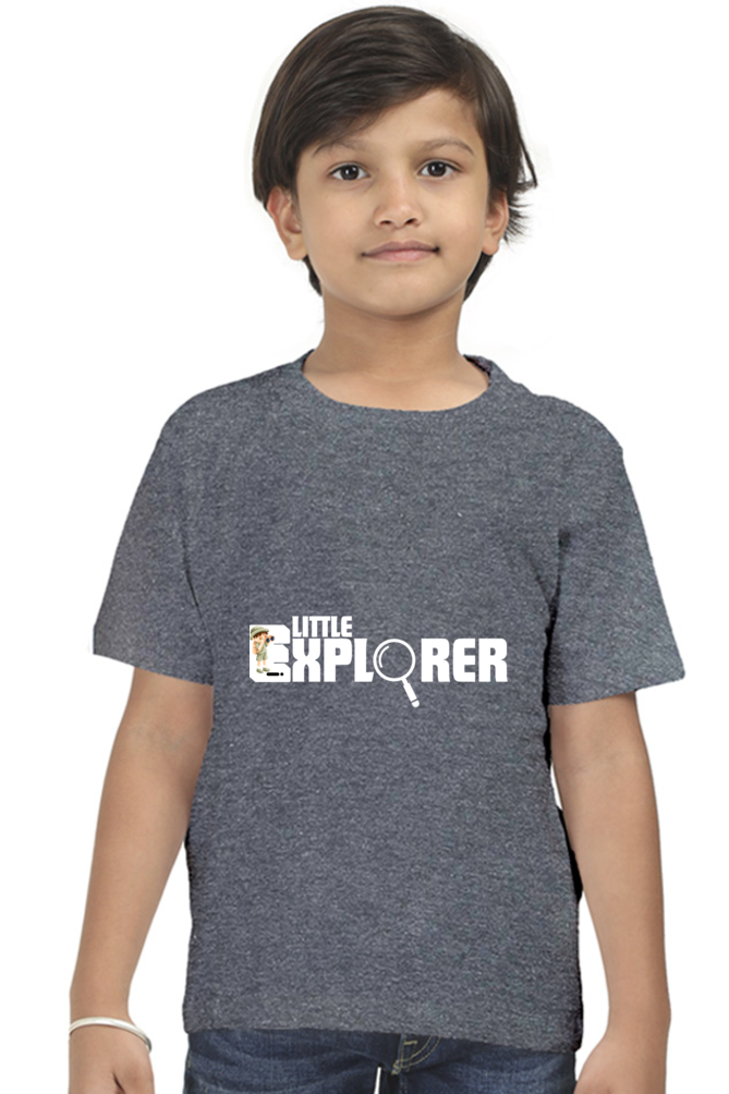 Little Explorer Round Neck Dark Shade T-Shirt for Kids