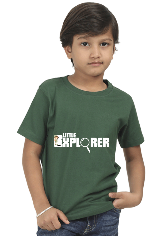 Little Explorer Round Neck Dark Shade T-Shirt for Kids