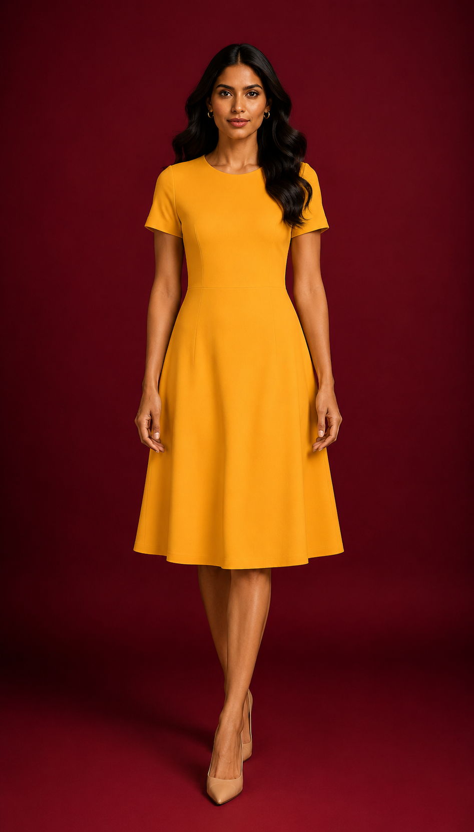Bright Yellow Casual One Piece Dress Knee Length for Women Snuggle Spot Bright Yellow Casual One Piece Dress Knee Length for Women Snuggle Spot