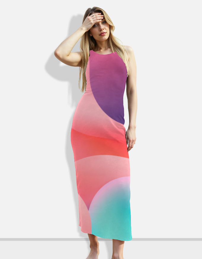 Abstract Multicolor Design Bodycon Dress with Side Slit – Snuggle Spot