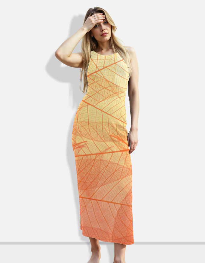 Orange Abstract Bodycon Dress with Side Slit Snuggle Spot Orange Abstract Bodycon Dress with Side Slit Snuggle Spot