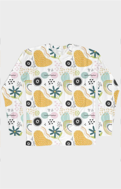 White Abstract All Over Print (AOP) Long Sleeve T-Shirts for Women