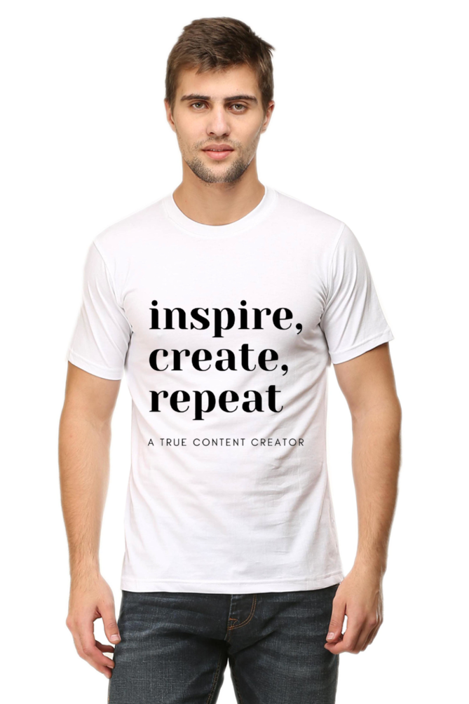 Inspire Create Repeat - A True Content Creator Men's Round Neck Lighter Shade T-Shirt