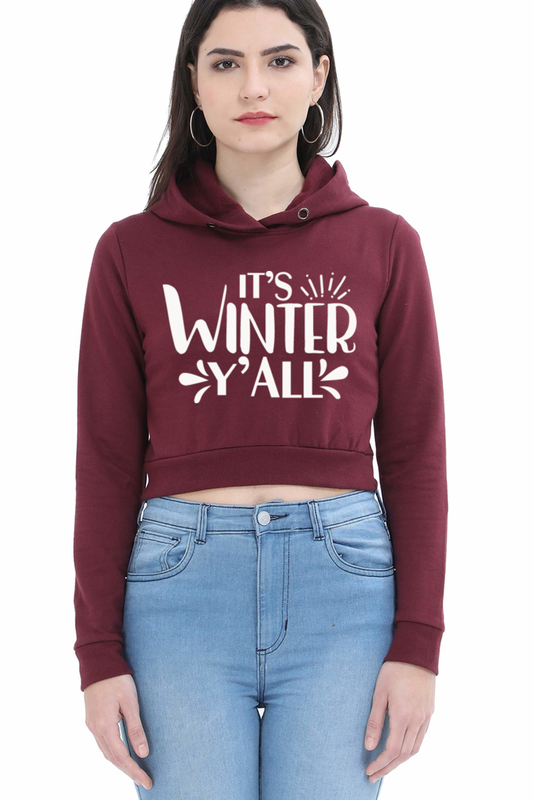 It's Winter Y'all Dark Shade Crop Hoodies For Women