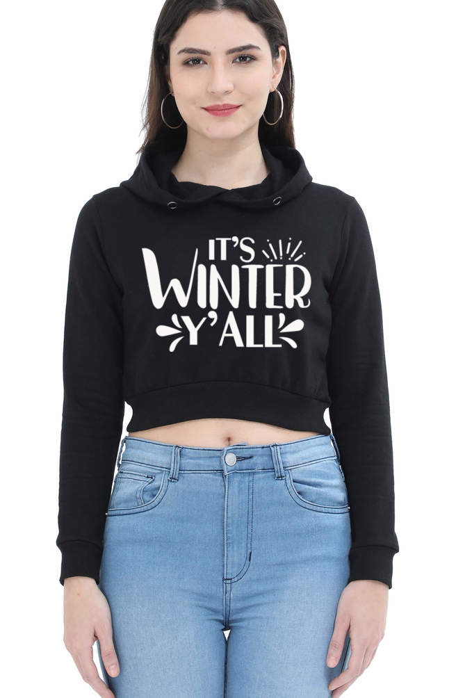 It's Winter Y'all Dark Shade Crop Hoodies For Women