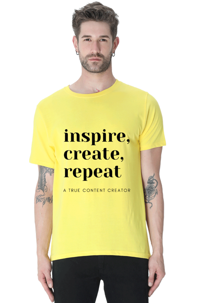 Inspire Create Repeat - A True Content Creator Men's Round Neck Lighter Shade T-Shirt