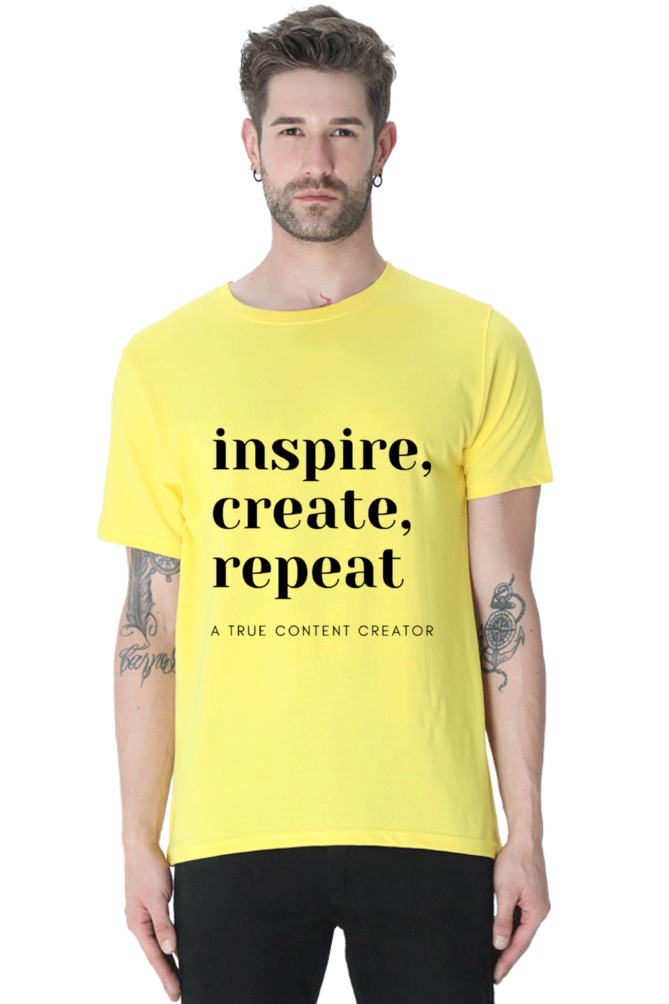 Inspire Create Repeat - A True Content Creator Men's Round Neck Lighter Shade T-Shirt