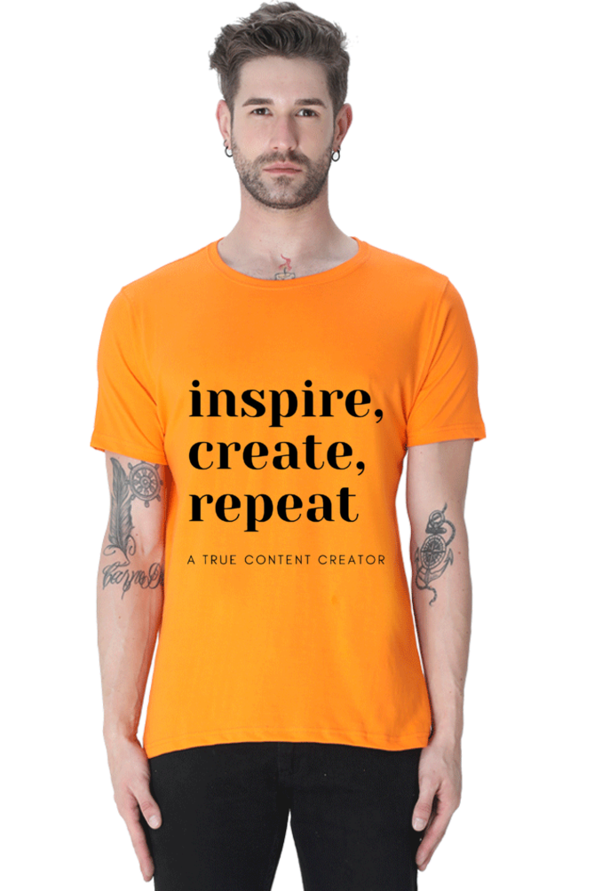 Inspire Create Repeat - A True Content Creator Men's Round Neck Lighter Shade T-Shirt