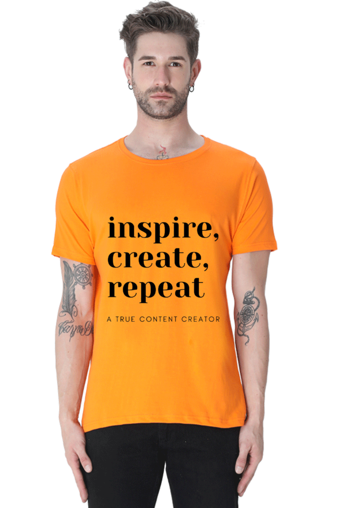 Inspire Create Repeat - A True Content Creator Men's Round Neck Lighter Shade T-Shirt
