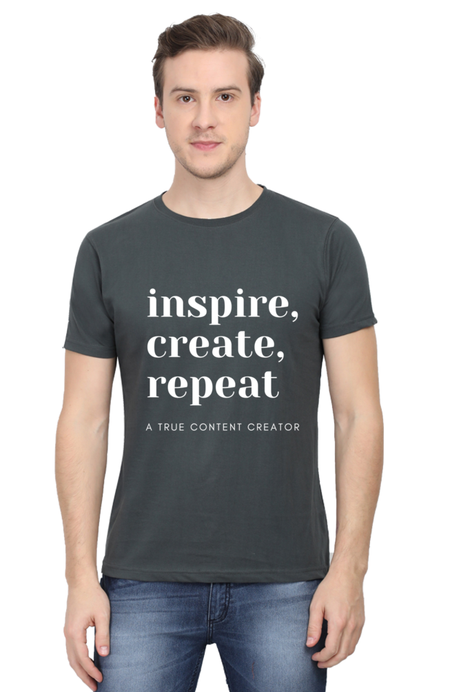 Inspire Create Repeat A True Content Creator Round Neck Men's Dark Shade T-Shirt