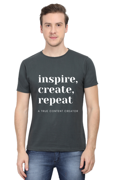 Inspire Create Repeat A True Content Creator Round Neck Men's Dark Shade T-Shirt