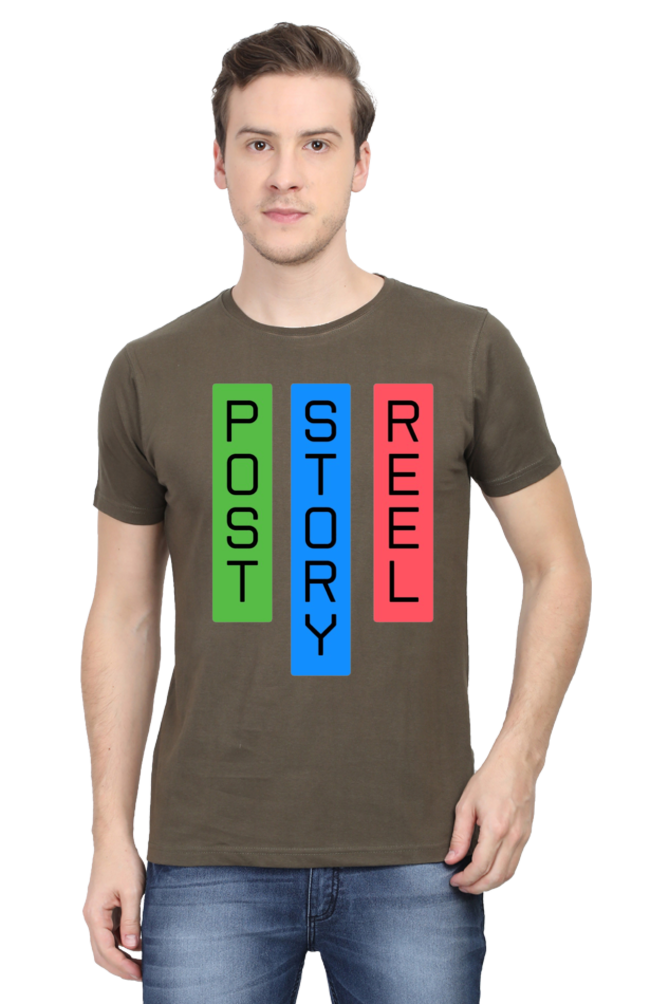 Post Reel Story Mens Round Neck Lighter Shade T-shirt