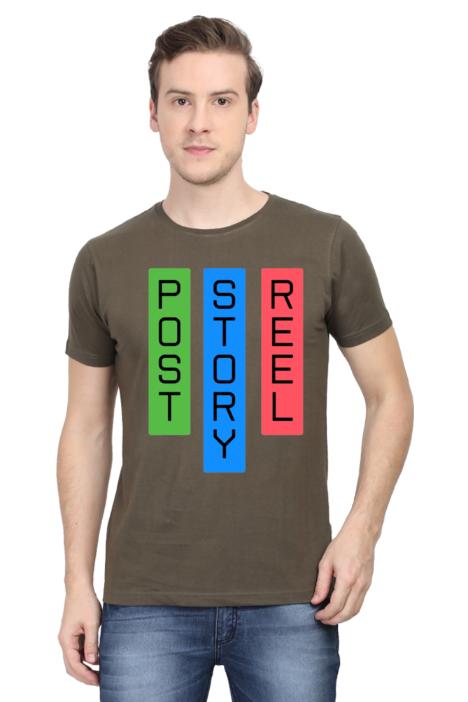 Post Reel Story Mens Round Neck Lighter Shade T-shirt