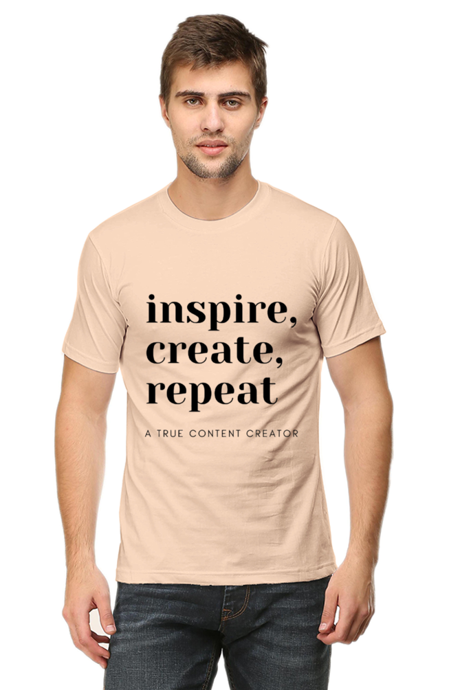 Inspire Create Repeat - A True Content Creator Men's Round Neck Lighter Shade T-Shirt