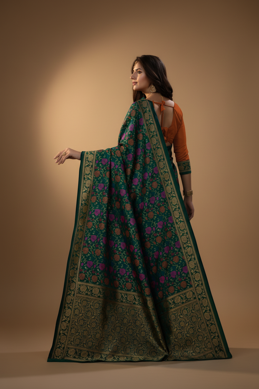 Snuggle Spot Women's Banarasi silk Saree with Blouse (Multi, 5-6mtr)