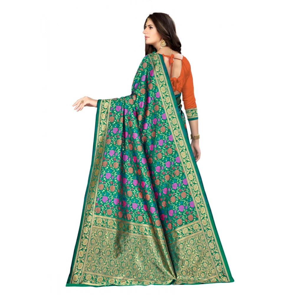 Snuggle Spot Women's Banarasi silk Saree with Blouse (Multi, 5-6mtr)