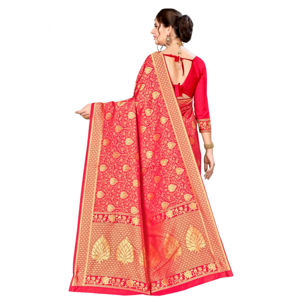 Snuggle Spot Women's Banarasi silk Saree with Blouse (Red, 5-6mtr)