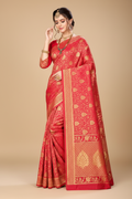 Snuggle Spot Women's Banarasi silk Saree with Blouse (Red, 5-6mtr)