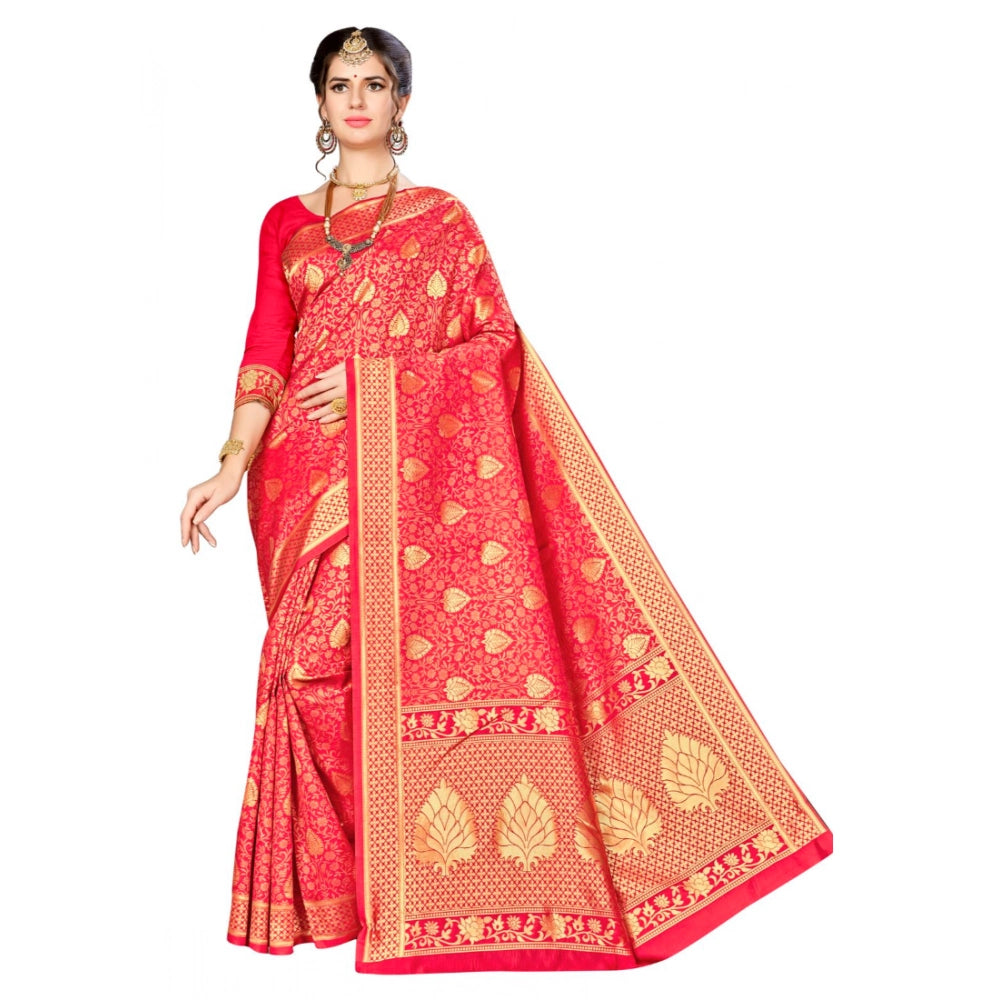 Snuggle Spot Women's Banarasi silk Saree with Blouse (Red, 5-6mtr)