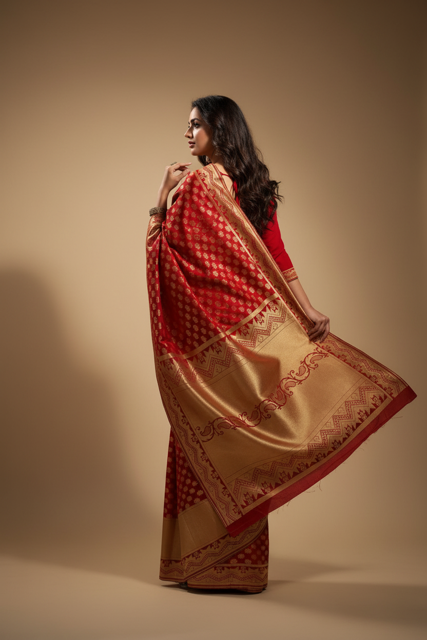 Snuggle Spot Women's Banarasi silk Saree with Blouse (Red, 5-6mtr)