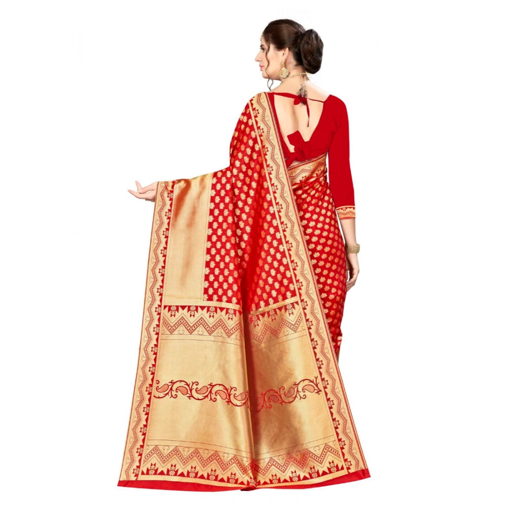 Snuggle Spot Women's Banarasi silk Saree with Blouse (Red, 5-6mtr)