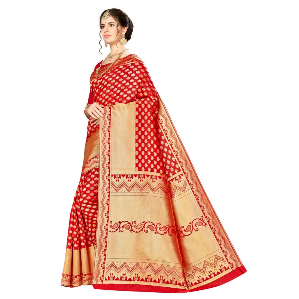 Snuggle Spot Women's Banarasi silk Saree with Blouse (Red, 5-6mtr)