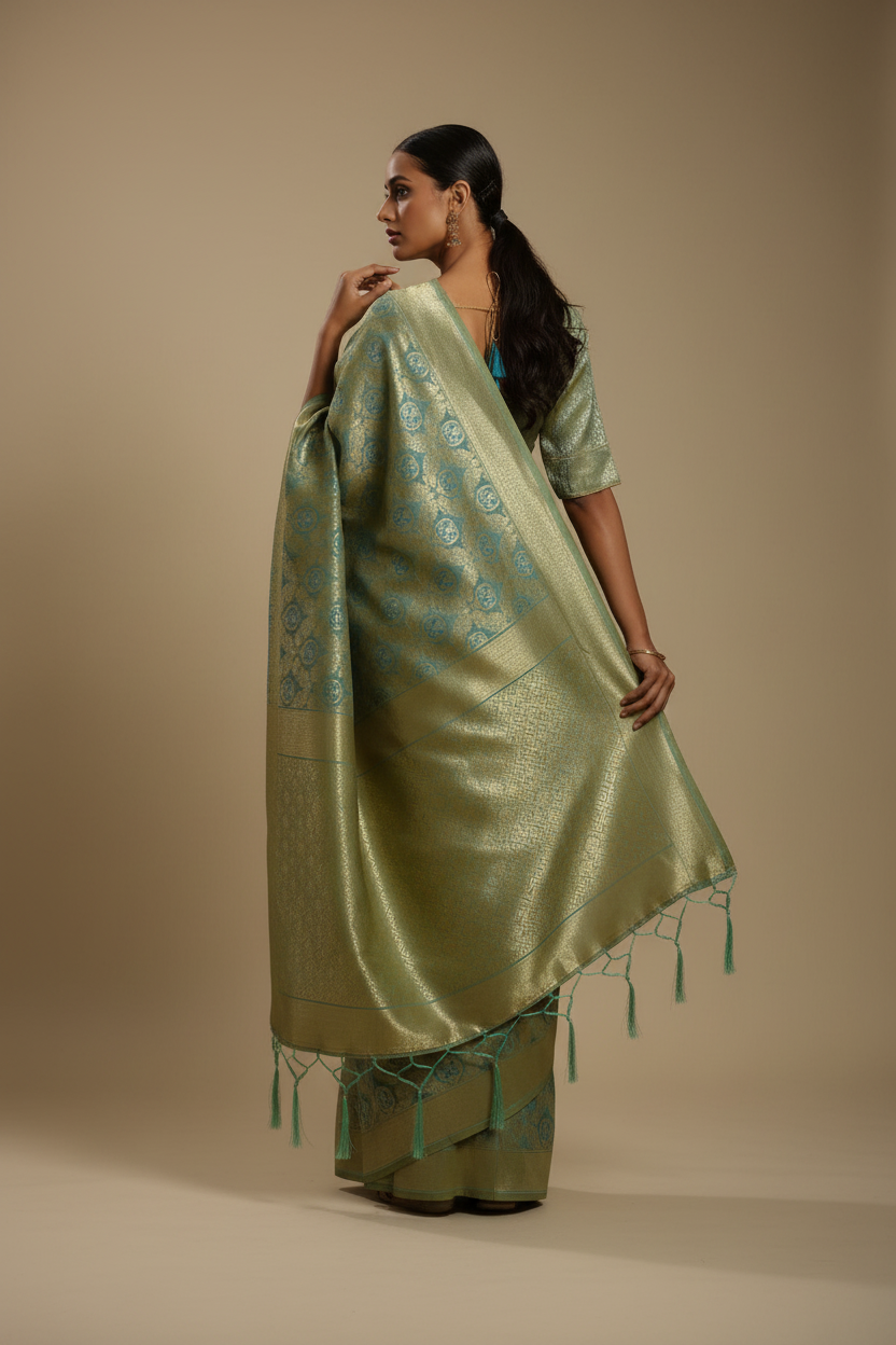 Snuggle Spot Women's Banarasi silk Saree with Blouse (Sky blue, 5-6mtr)