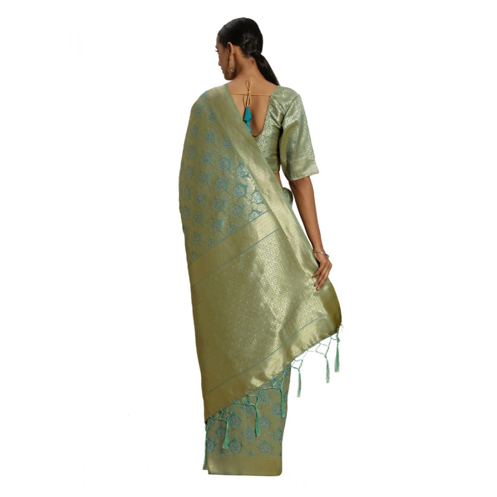 Snuggle Spot Women's Banarasi silk Saree with Blouse (Sky blue, 5-6mtr)