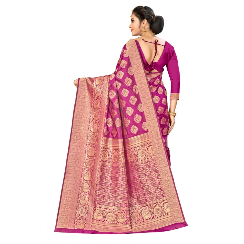 Snuggle Spot Women's Banarasi silk Saree with Blouse (Wine, 5-6mtr)