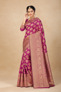 Snuggle Spot Women's Banarasi silk Saree with Blouse (Wine, 5-6mtr)