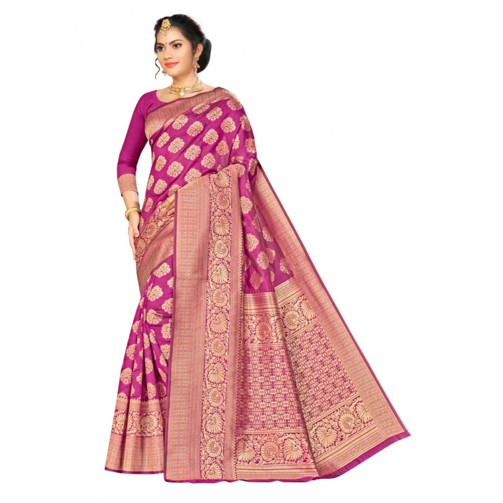 Snuggle Spot Women's Banarasi silk Saree with Blouse (Wine, 5-6mtr)