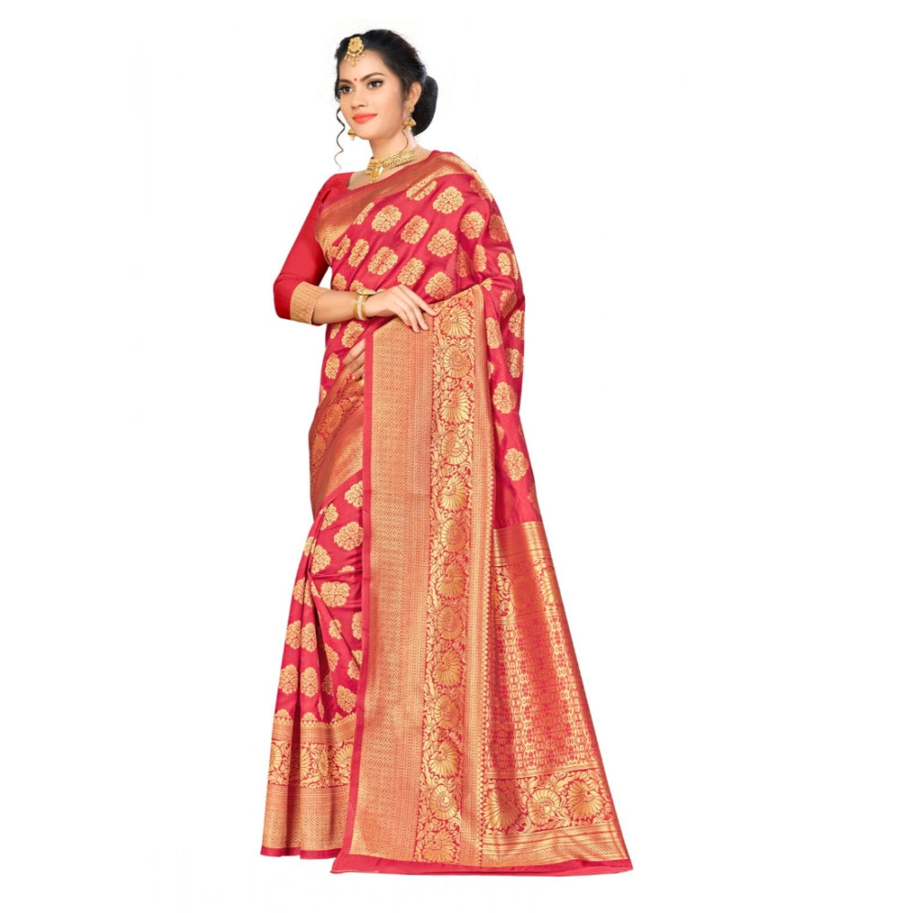 Snuggle Spot Women's Banarasi silk Saree with Blouse (Red, 5-6mtr)
