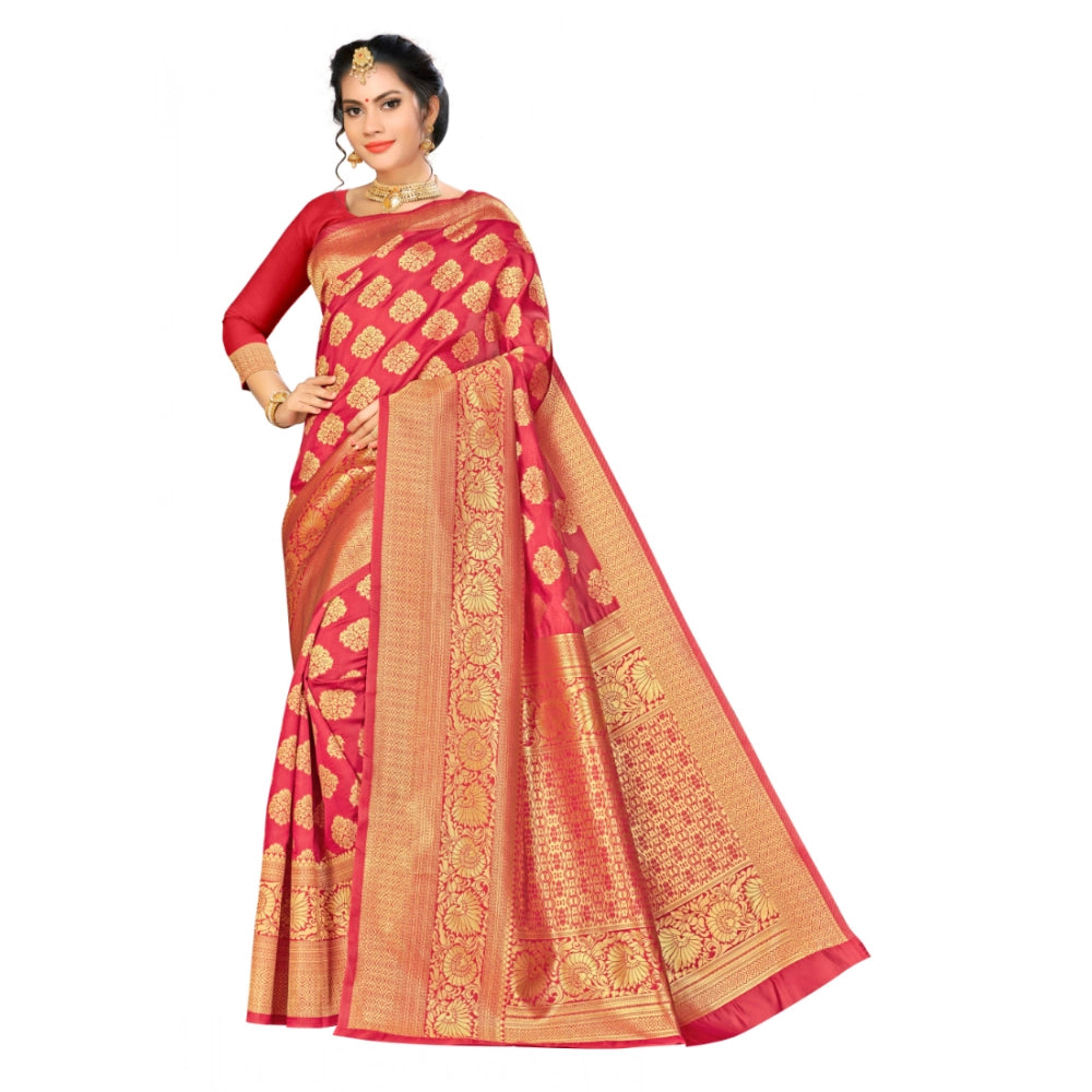 Snuggle Spot Women's Banarasi silk Saree with Blouse (Red, 5-6mtr)