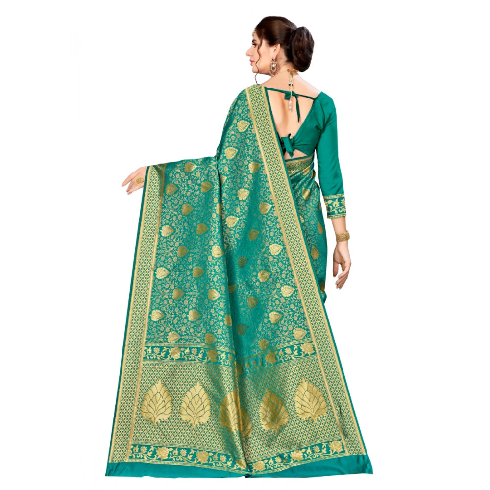 Snuggle Spot Women's Banarasi silk Saree with Blouse (Green, 5-6mtr)