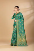 Snuggle Spot Women's Banarasi silk Saree with Blouse (Green, 5-6mtr)