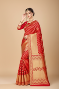 Snuggle Spot Women's Banarasi silk Saree with Blouse (Red, 5-6mtr)