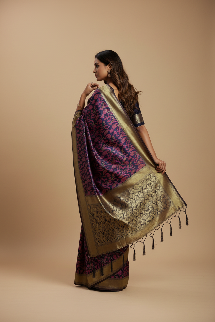 Snuggle Spot Women's Banarasi silk Saree with Blouse (Multi, 5-6mtr)