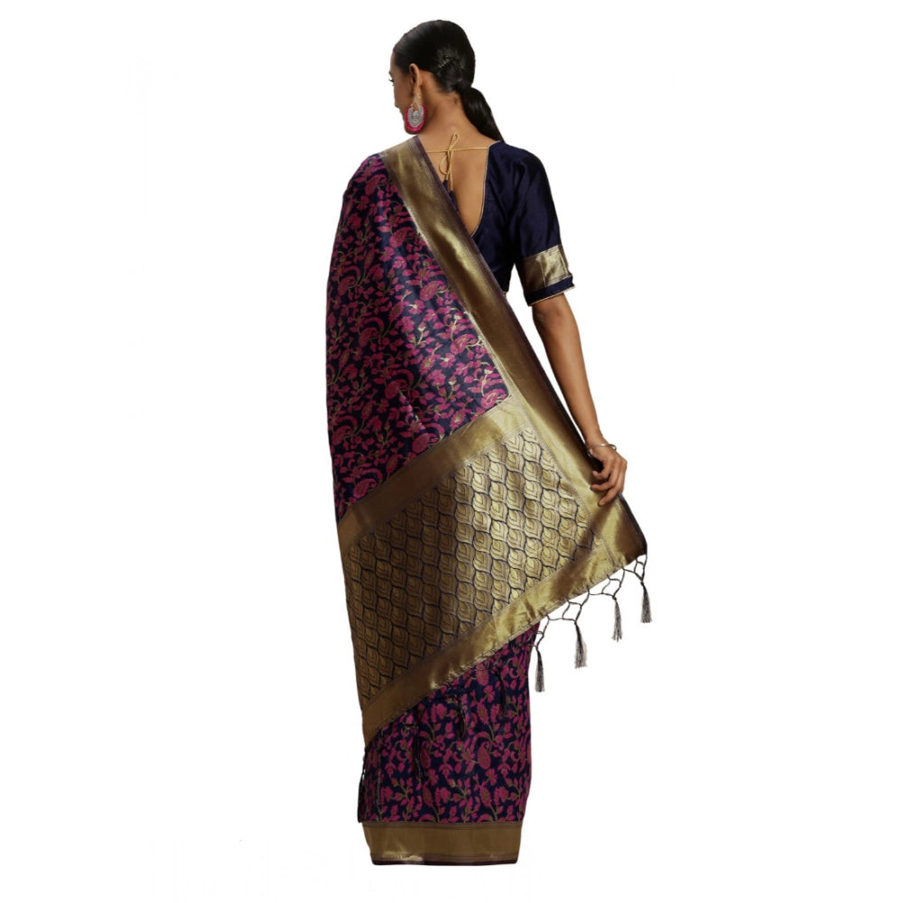 Snuggle Spot Women's Banarasi silk Saree with Blouse (Multi, 5-6mtr)