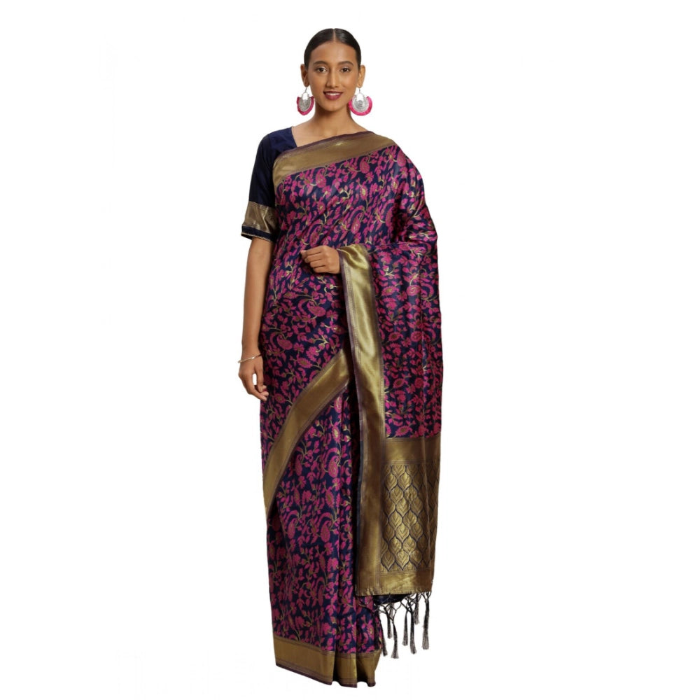 Snuggle Spot Women's Banarasi silk Saree with Blouse (Multi, 5-6mtr)