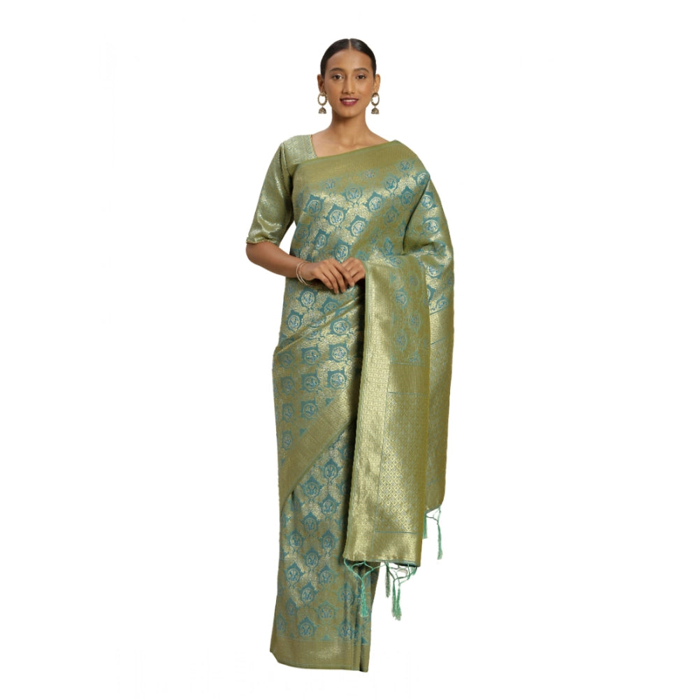 Snuggle Spot Women's Banarasi silk Saree with Blouse (Sky blue, 5-6mtr)