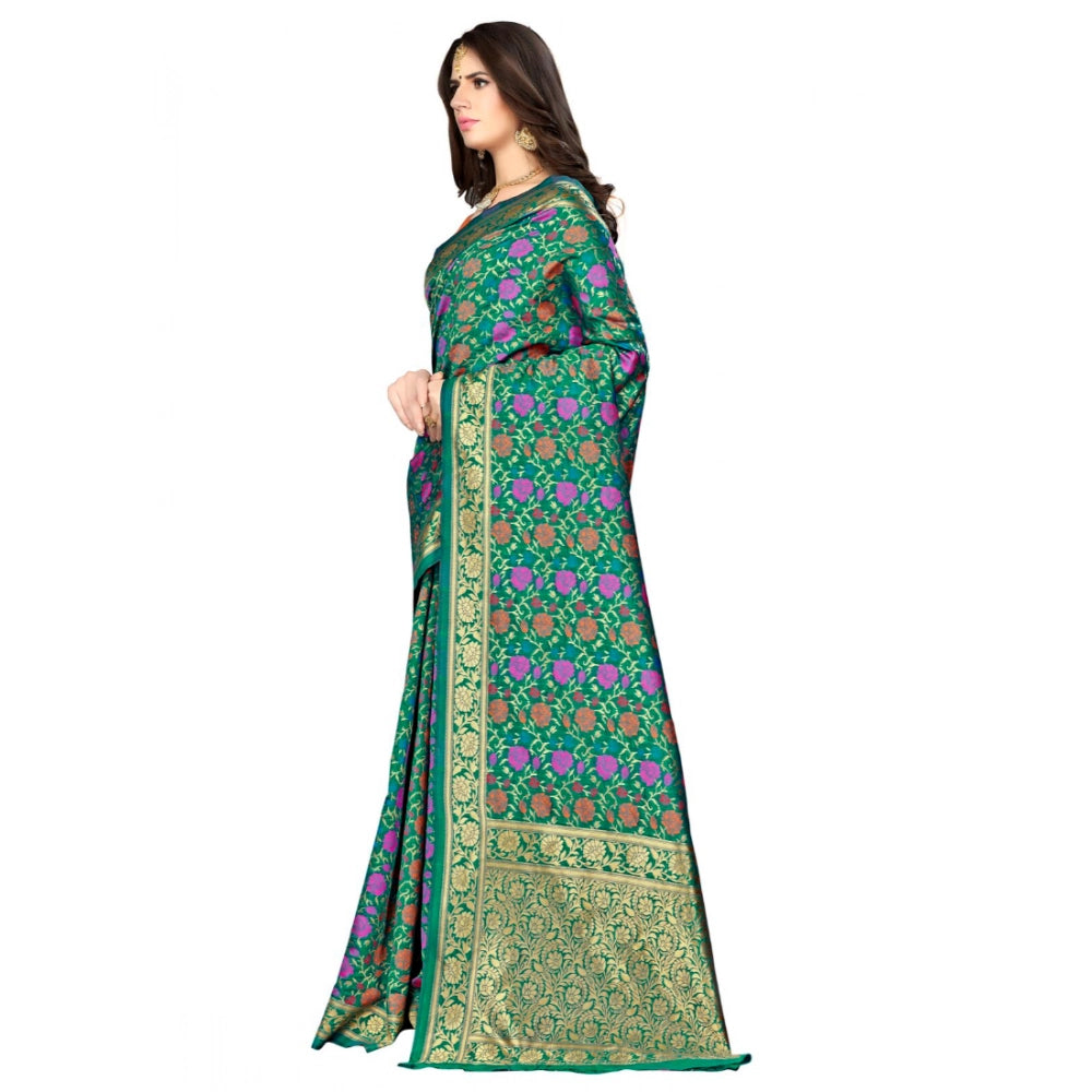 Snuggle Spot Women's Banarasi silk Saree with Blouse (Multi, 5-6mtr)