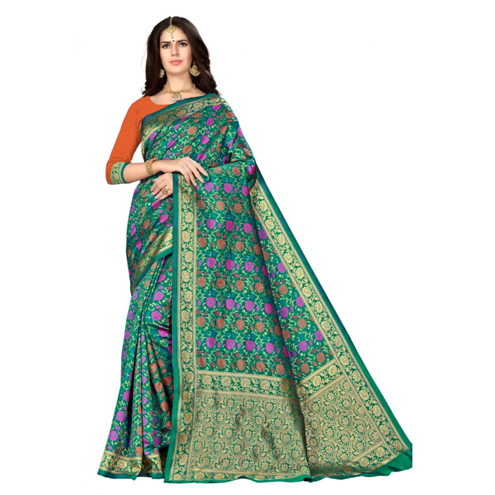 Snuggle Spot Women's Banarasi silk Saree with Blouse (Multi, 5-6mtr)